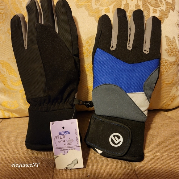 Insulated Kids / Youth Winter Black/Blue/Gray Gloves L/XL NWT - Picture 4 of 6